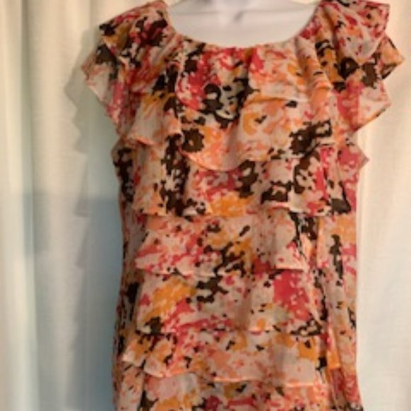 Madison Tops - 3/$20 Madison L Pink Pattern Ruffled Top